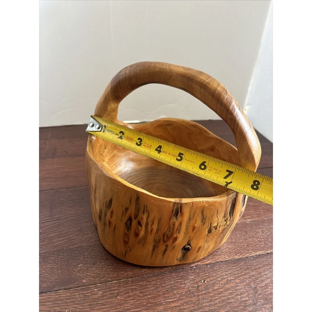 Hand Carved Burl Wood Basket Bowl‎ Knotted Centerpiece 8x8x7 Farmhouse Primitive